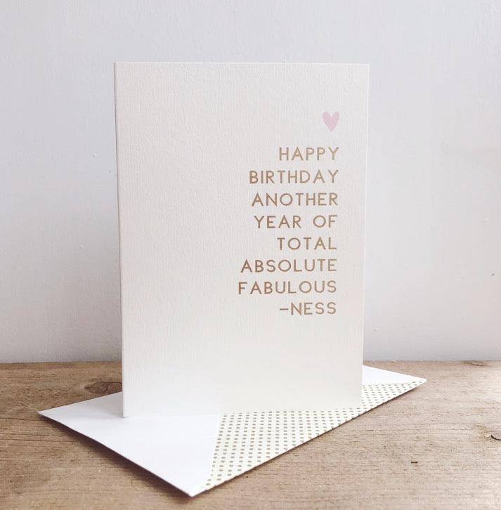 ‘Absolute total fabulousness birthday’ card by Megan Claire